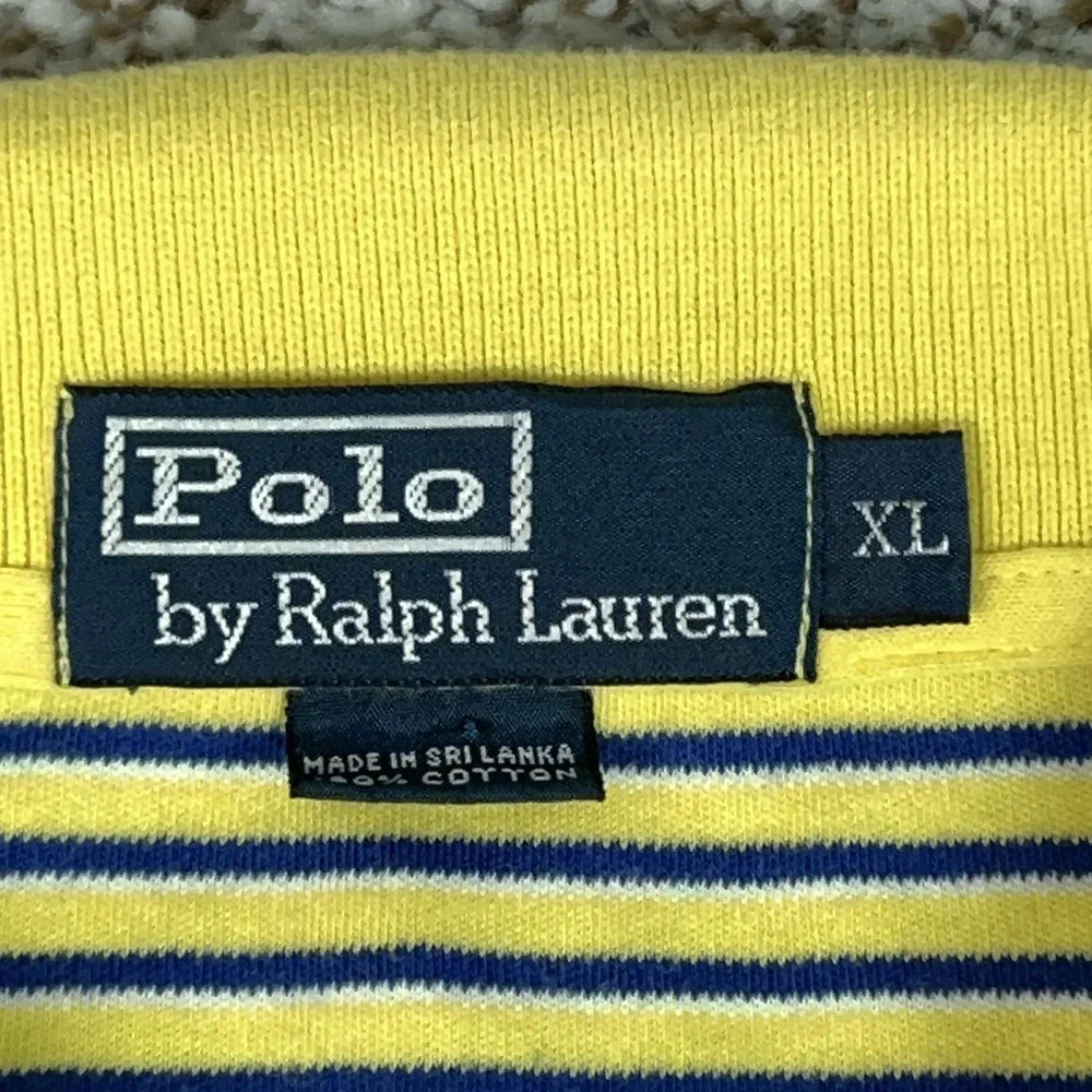 Polo Ralph Lauren Polo Shirt Men XL Yellow Stripe Cotton Pony Logo Casual Preppy